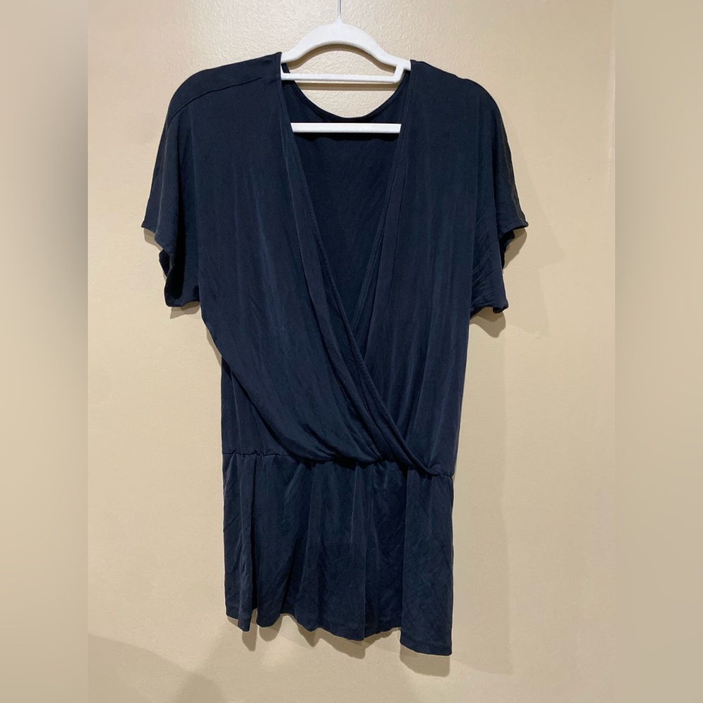 H&M Basics Short Sleeve Cross Over Black Romper Women's Size medium Stretch